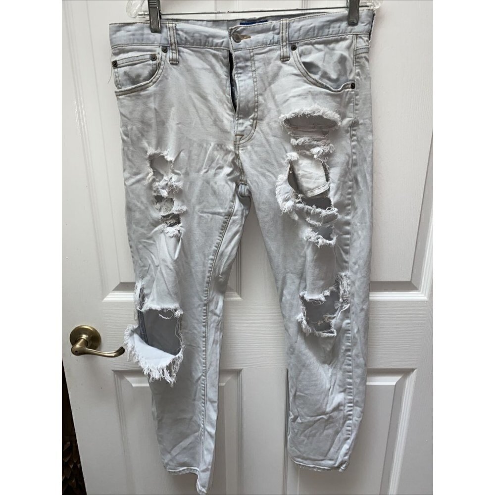 k ARIZONA JEAN CO flex slim solid light blue distressed stretch dungarees 34x30